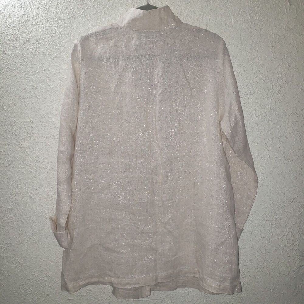 NWT Flax Linen Sparkly Button Front Shirt Sz S Oversized Womens Ivory Beige Top - Picture 4 of 9